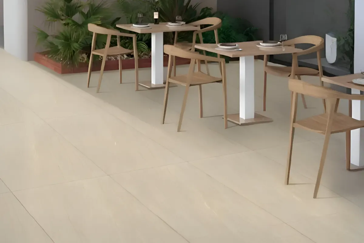 Digital full body tiles in a cafe interior